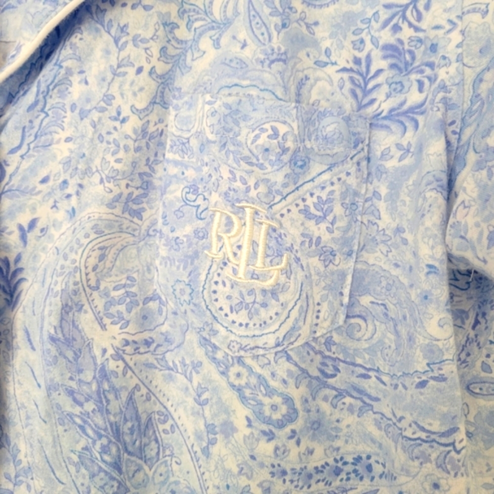 Lauren Ralph Lauren Artsy Blue Paisley Boho PJs Top‎ M - Picture 4 of 6